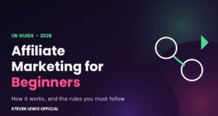 Affiliate marketing for beginners UK guide graphic with linked circles icon