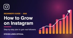 How to grow on Instagram beginner's guide graphic with rising growth bars and arrow