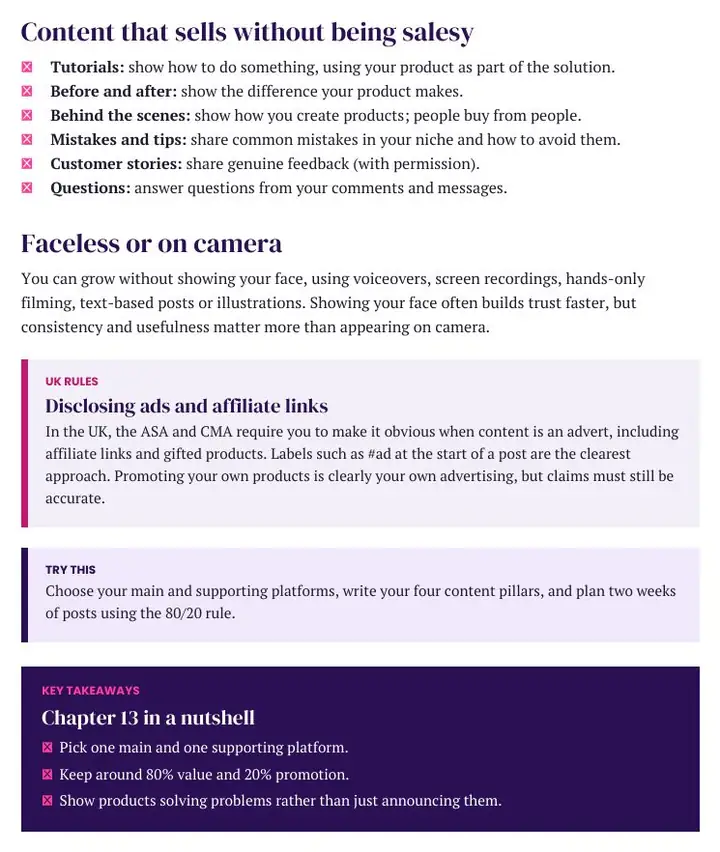 Six types of TikTok content that sell digital products without being salesy, plus UK rules on disclosing ads and affiliate links