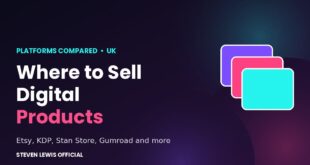 Where to sell digital products platform comparison guide graphic with stacked store cards